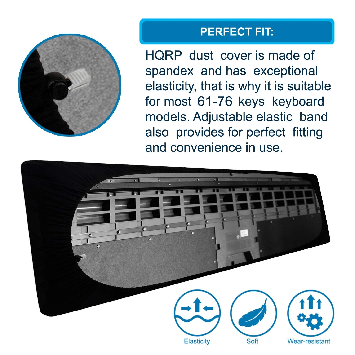 HQRP Elastic Dust Cover w/Bag compatible with Yamaha YPG-235 DGX-230 PSR-EW400 Motif XF6 MOXF6
