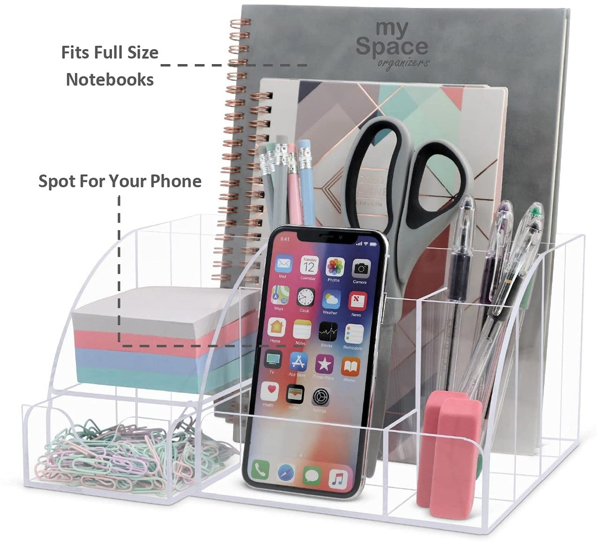 My Space Organizers Clear Acrylic Desk Oganizer, 9 Compartments, Office Supplies and Desk