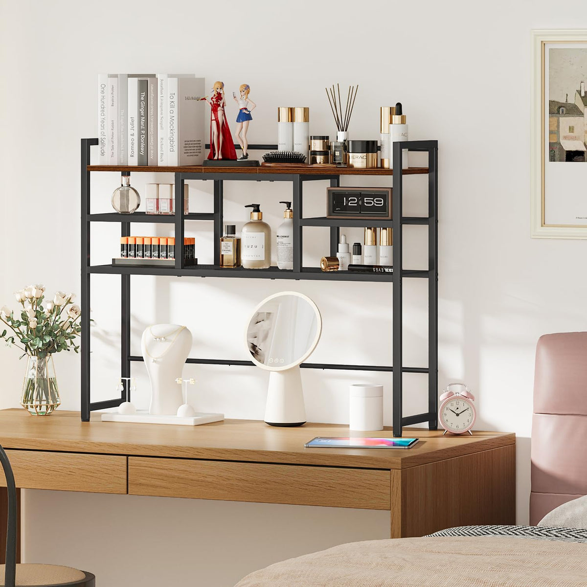 Snughome Desk Shelf, 38.6" Desktop Bookshelf, Desk Hutch Dorm, Countertop Storage Hutch with 5