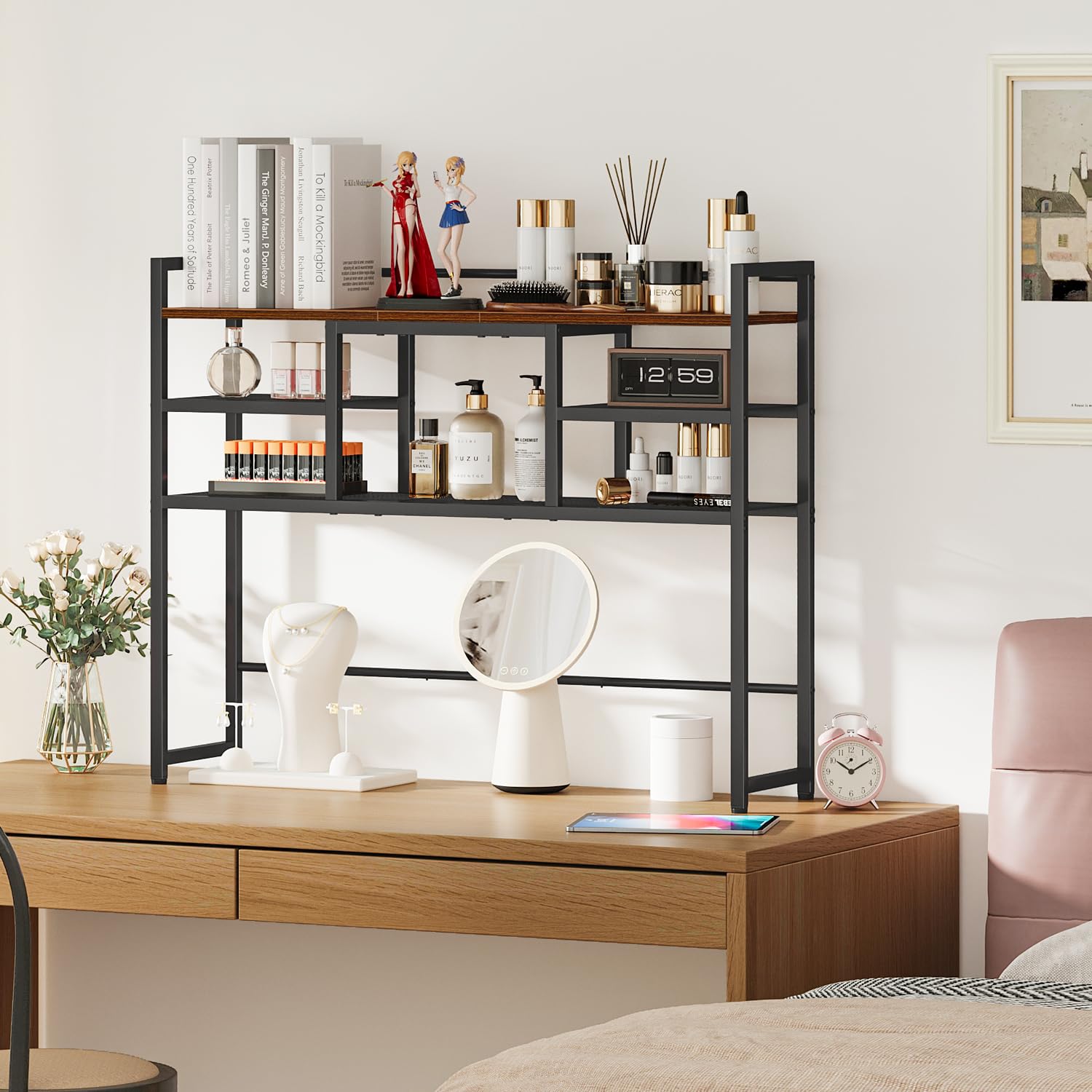 Snughome Desk Shelf, 38.6" Desktop Bookshelf, Desk Hutch Dorm, Countertop Storage Hutch with 5