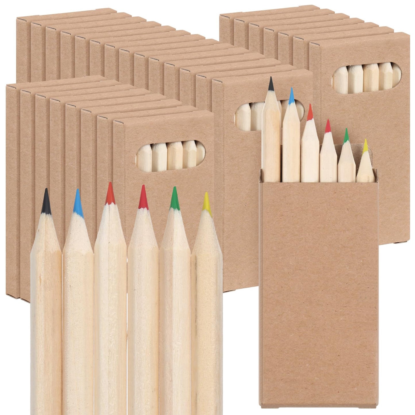 Ctosree 50 Packs Mini Colored Pencil Bulk 6 Per Box, Natural Wood, 3.5''