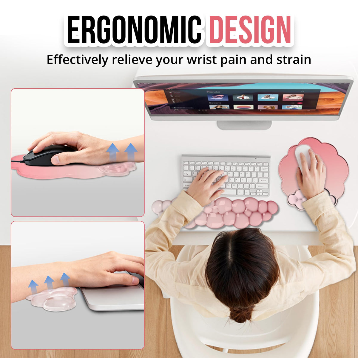 Cloud Wrist Rest Gel Set — Ergonomic Cloud Wrist Rest Keyboard and Mouse, Non-Slip Desk Accessories