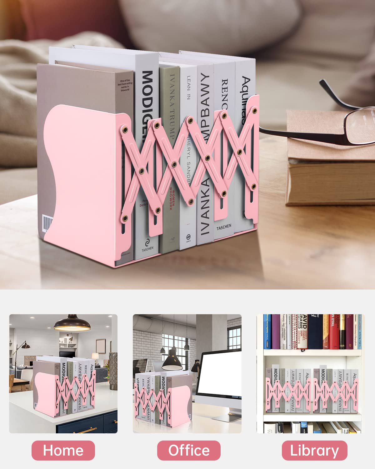 Honagu Adjustable Bookends, Metal Book Ends for Shelves Heavy Book