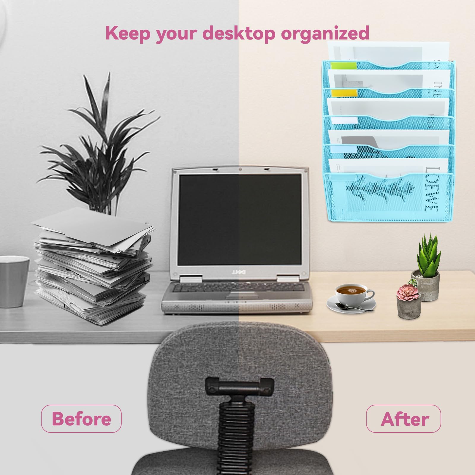 ideallife 5 Pockets Mesh Wall File Holder Organizer Office Hanging File Folder Magazine Rack