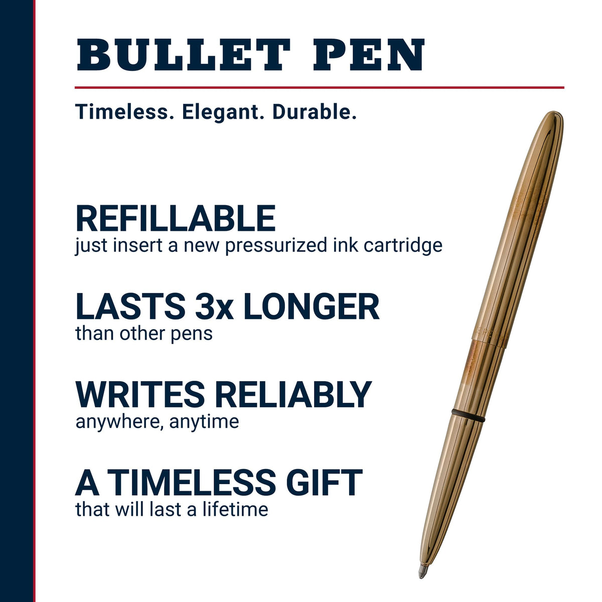 Fisher Space Pen Brass Alloy Pressurized Ballpoint Bullet Pen, Gift Box