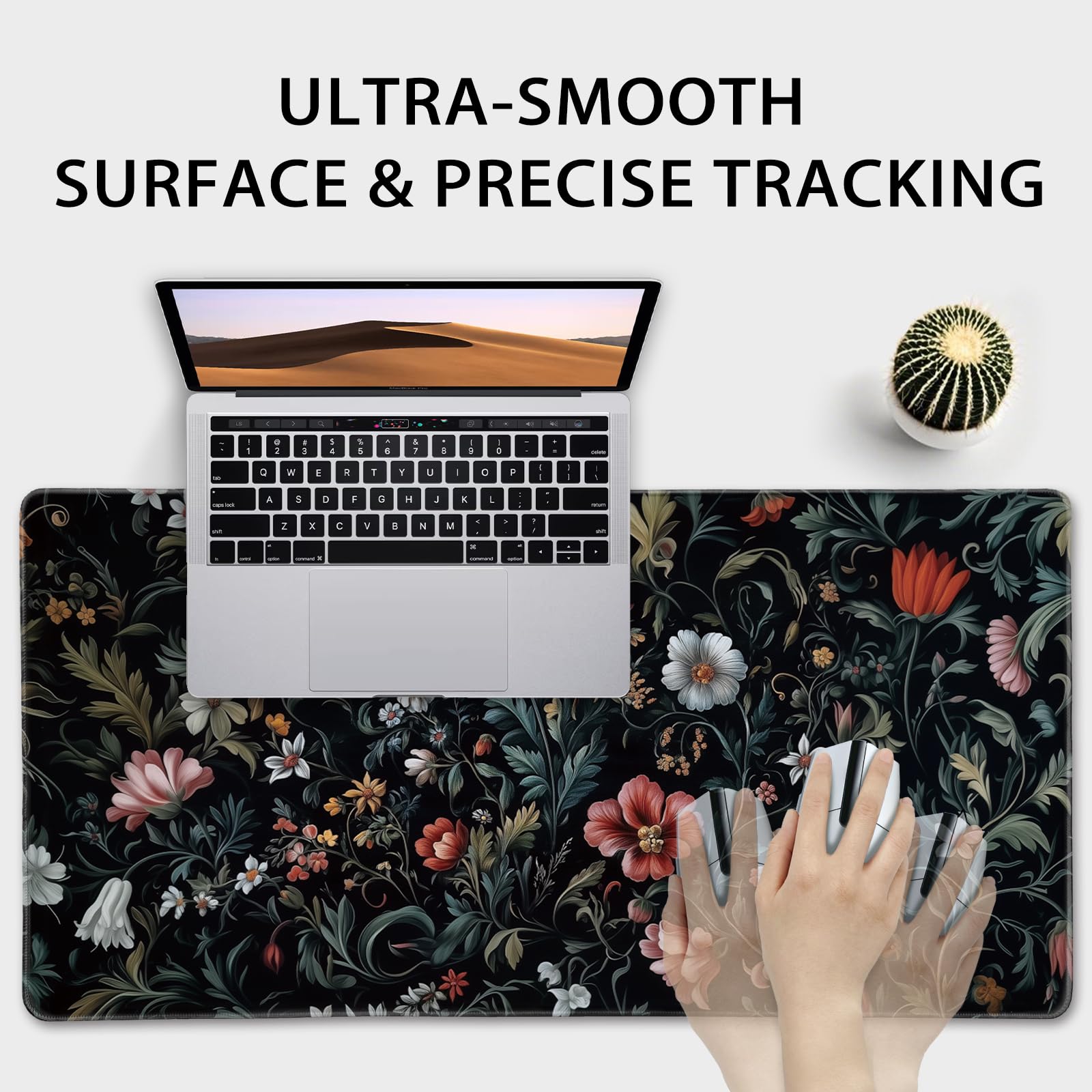 Mcapirivo Dark Floral Pattern Large Gaming Mouse Pad Desk Mat 31.5"x15.7"