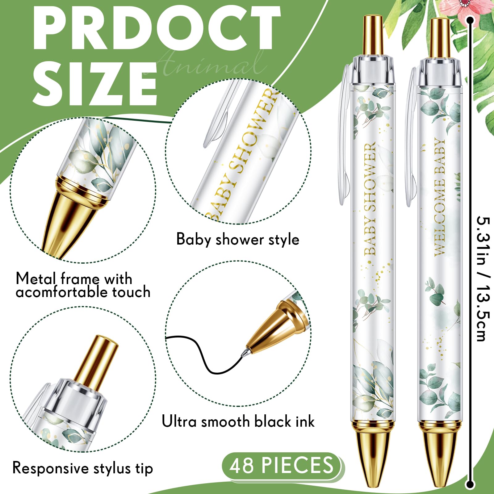 Chuangdi 48 Pcs Baby Shower Pens, Bulk Party Favors for Guests, Retractable Ballpoint Pens Black