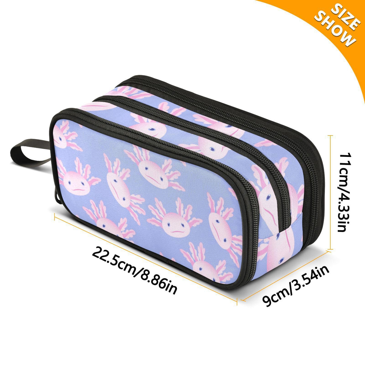 Sletend Pencil Case Cute Axolotl Salamander 3 Compartments Pencil Pouch