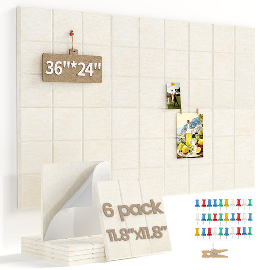 Large Felt Bulletin Board for Walls: 6-Pack Black Cork Board Alternative 11.8x11.8 Inch Peel and