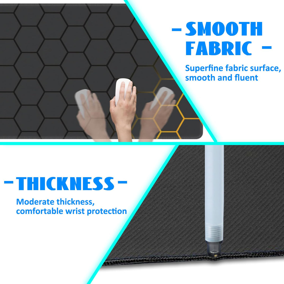 Desk Mat, Black Gold Honeycomb Technology Extended Gaming Mouse Pad Large, 35.4"x15.7" Big Mouse