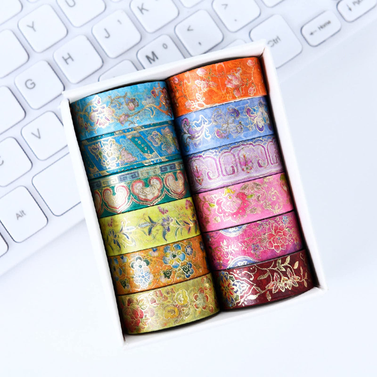 Esweny 12 Rolls Vintage Washi Tape Set, Gold Foil Decorative Masking Tape for Scrapbooking