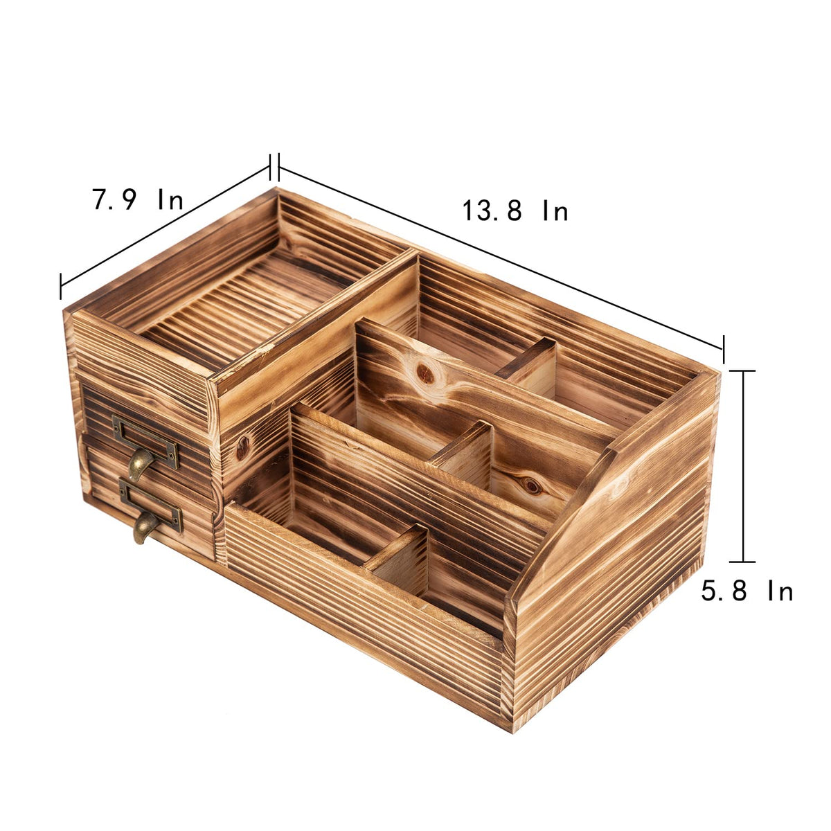 Distressed Rustic Wooden Office Desktop Drawers Organizer Wood Shelf Tabletop Home Organizer