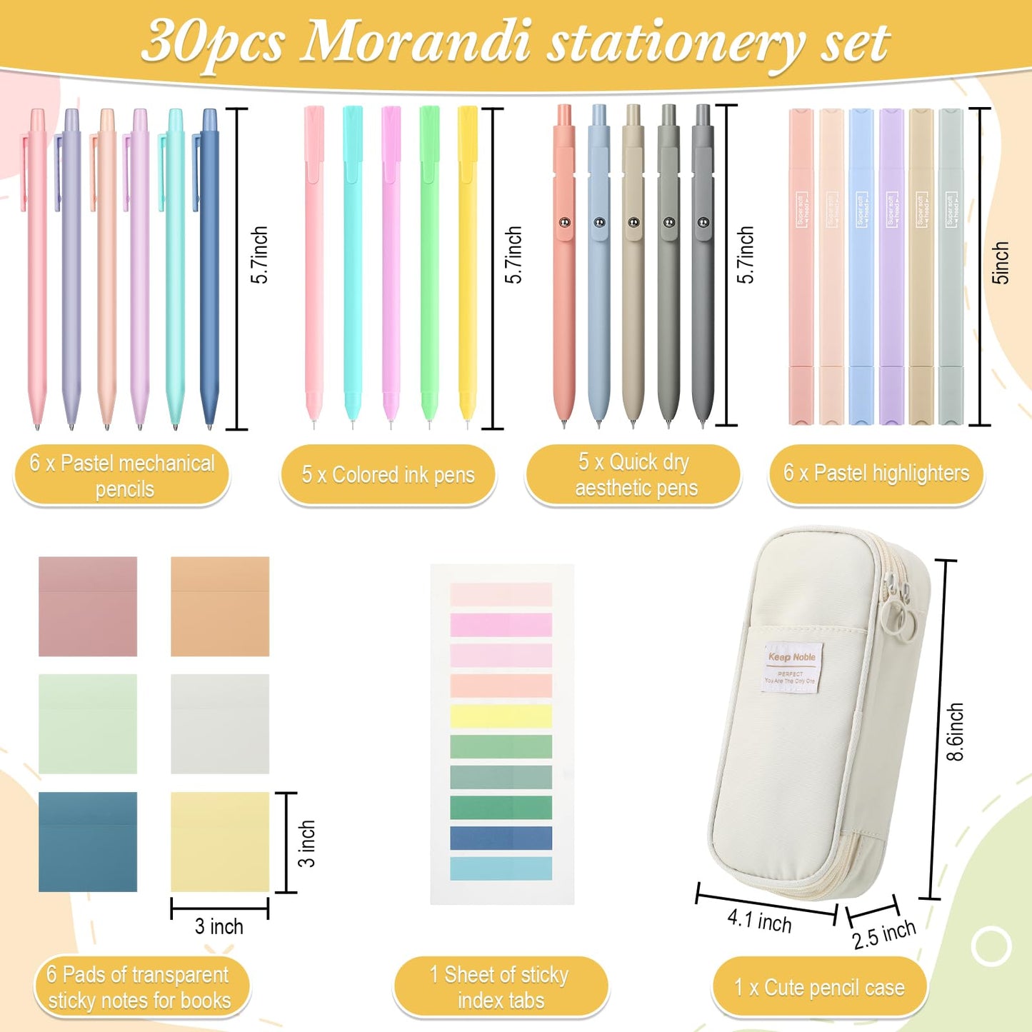 Lincia 30 Pcs Aesthetic School Supplies for Stationary Essentials, White