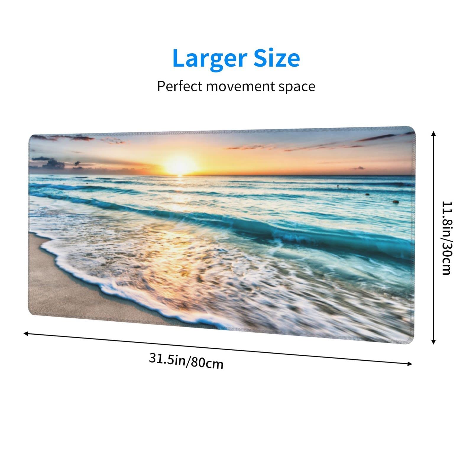 PTPLMM Sunrise Beach Wave Gaming Mouse Pad Large Desk Mat, 31.5x11.8in, XL