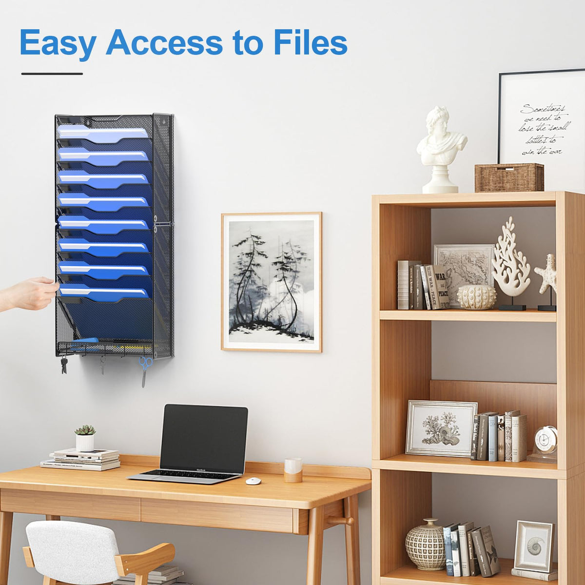 OUTWOLF 10 Tier Hanging Wall File Organizer Wall Mount Paper Document Folder Holder with Hooks for