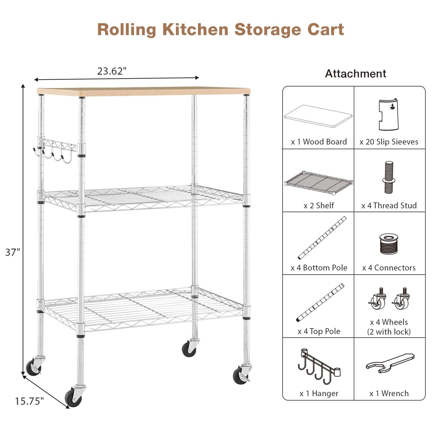 BolDuck 450Lbs Capacity Microwave Cart with Wheels, 3 Tier Rolling Cart with Adjustable Shelves