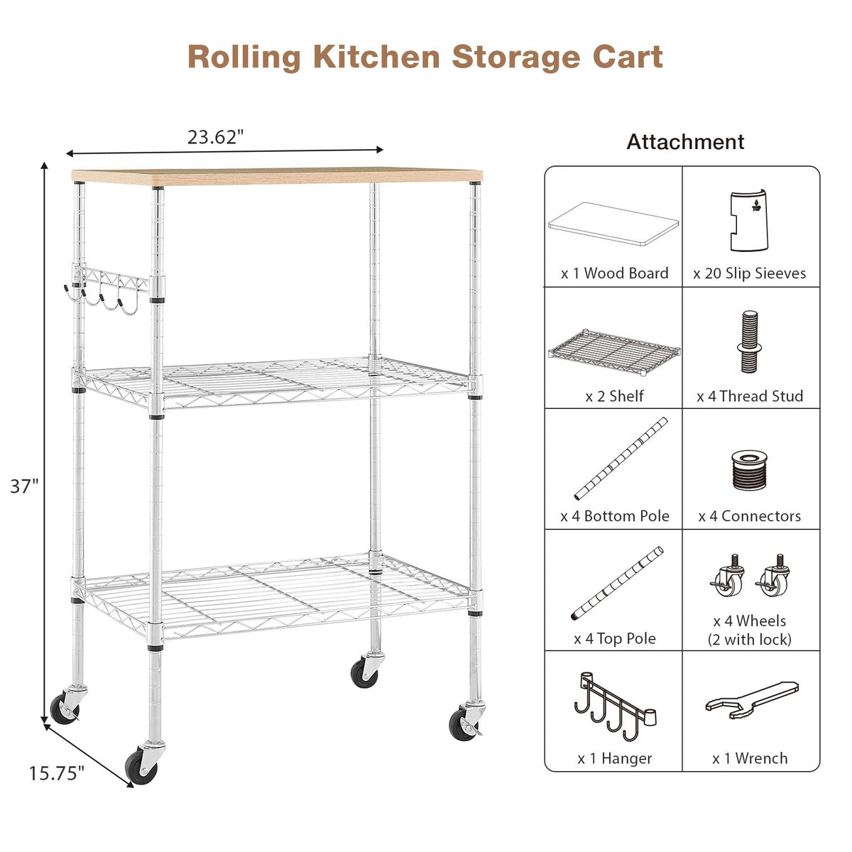 BolDuck 450Lbs Capacity Microwave Cart with Wheels, 3 Tier Rolling Cart with Adjustable Shelves
