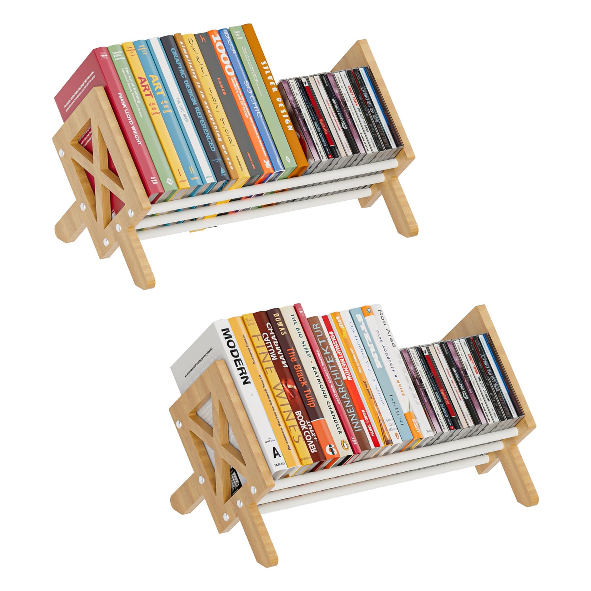 ART-GIFTREE Desktop Bookshelf Organizer, Wood Office Tabletop Book Storage Rack, Tilting Bookcase