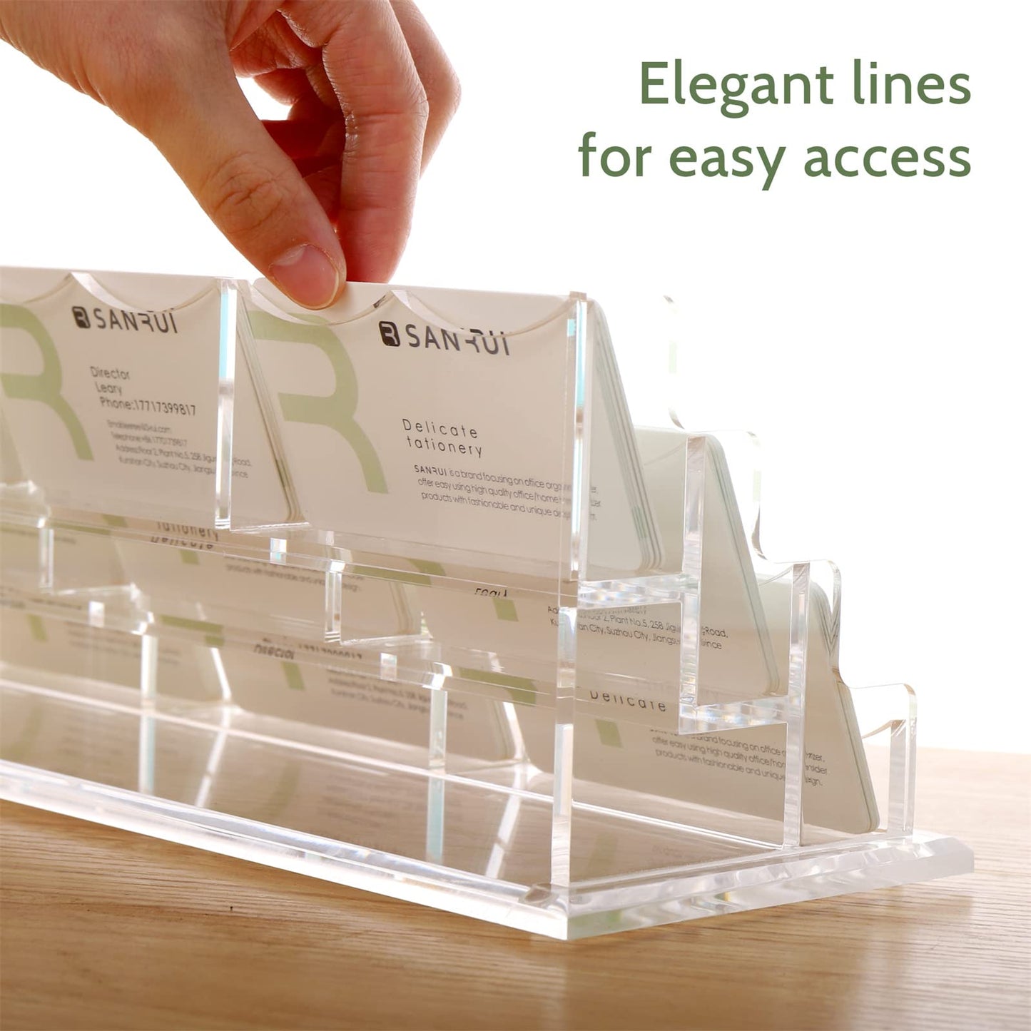 SANRUI Acrylic Business Card Holder for Desk, 9-Slot Horizontal Clear