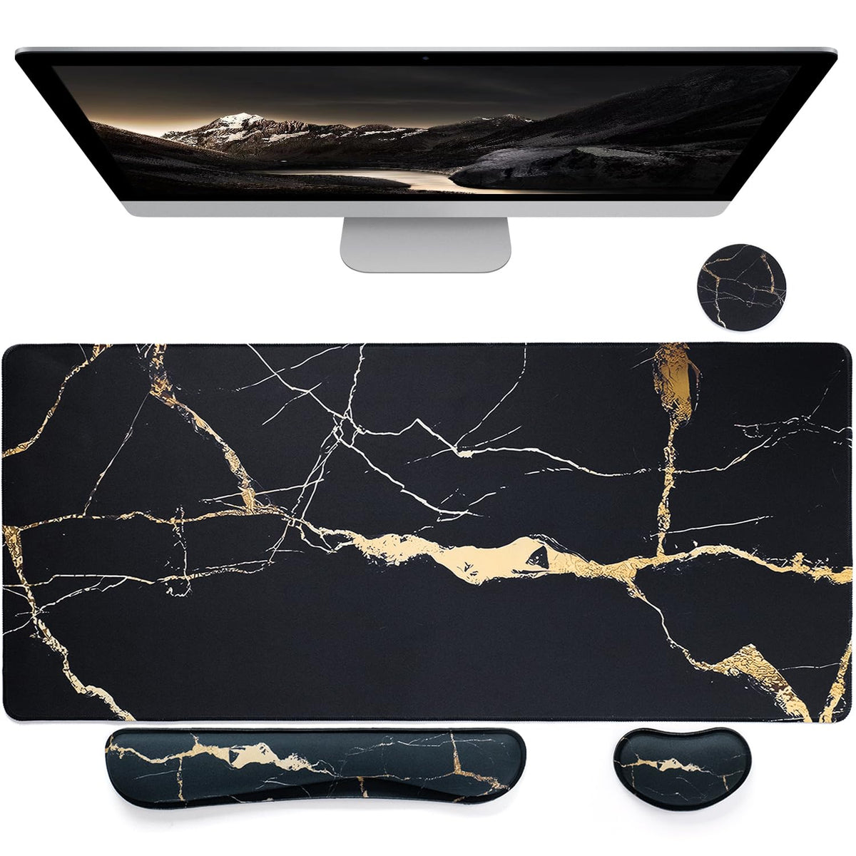 Bloss Gaming Mouse Pad Set, Large Desk Mat + Keyboard Wrist Rest + Mouse Wrist Support + Cup