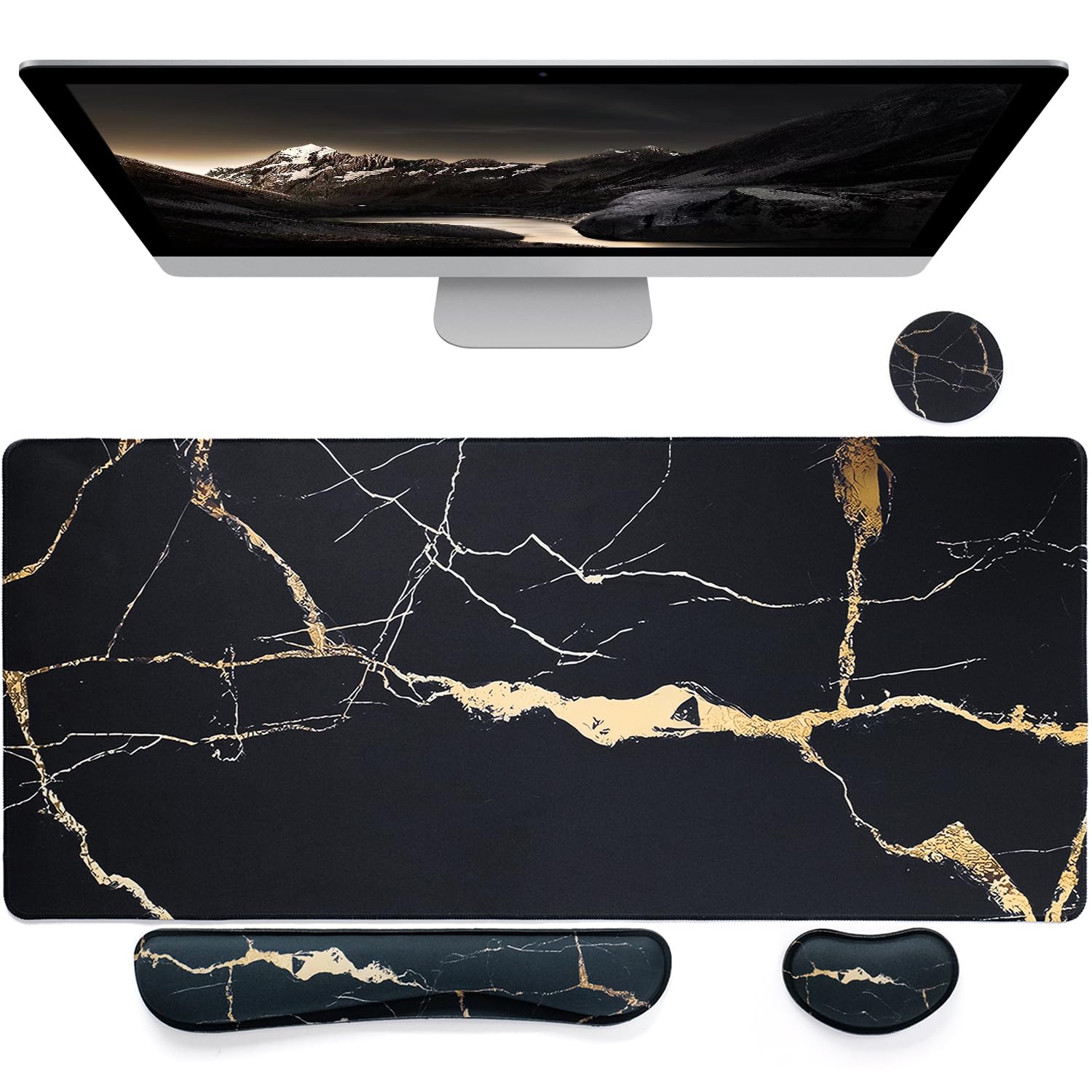 Bloss Gaming Mouse Pad Set, Large Desk Mat + Keyboard Wrist Rest + Mouse Wrist Support + Cup