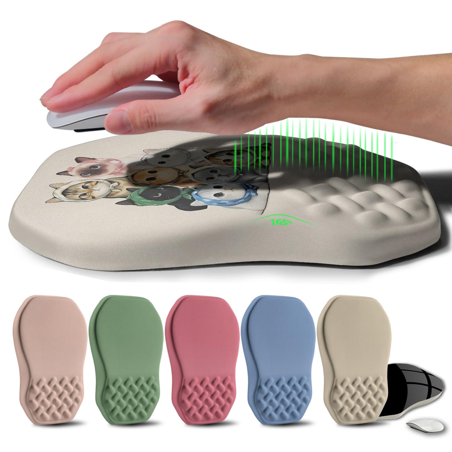 Gleamtide Ergonomic Raised Mouse Pad Wrist Support with Bilateral Slope Memory Foam Mousepad for