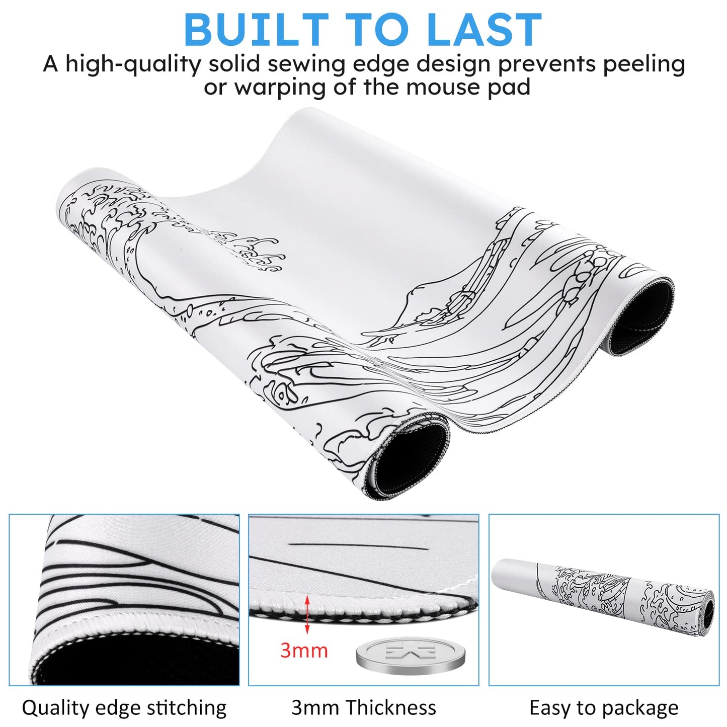iCasso White Mouse Pad, Extended Gaming Desk Pad 35.4x15.7 in