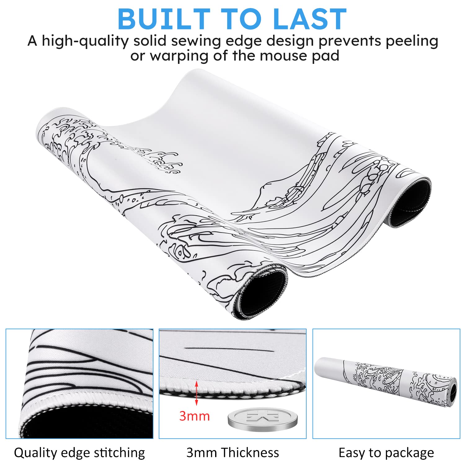 iCasso White Mouse Pad, Extended Gaming Desk Pad 35.4x15.7 in