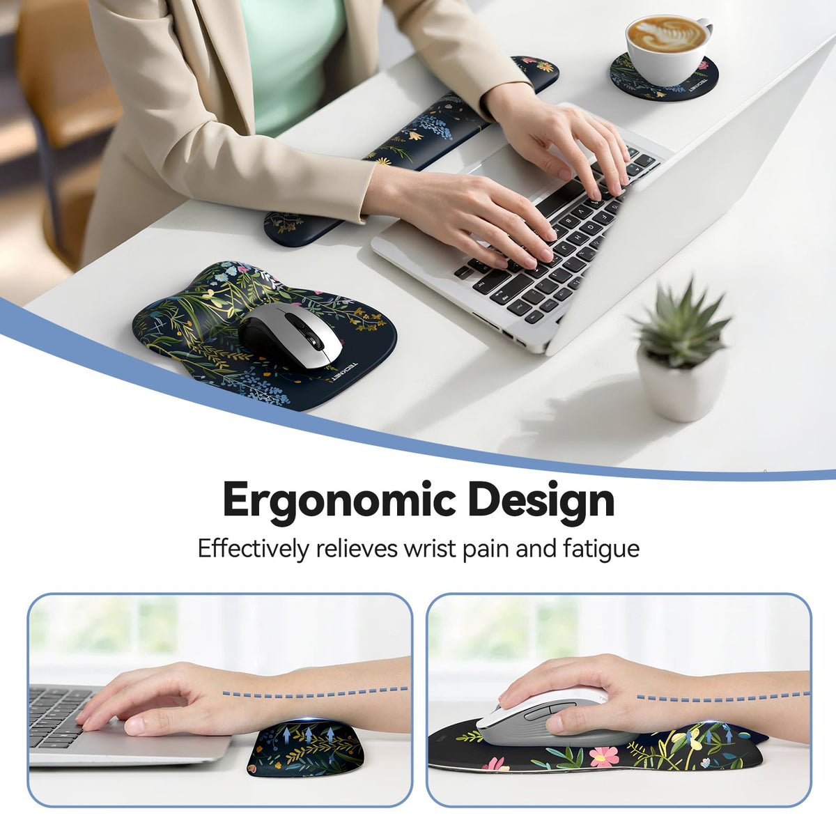 TECKNET Gel Ergonomic Mouse Pad & Keyboard Wrist Rest & Coaster