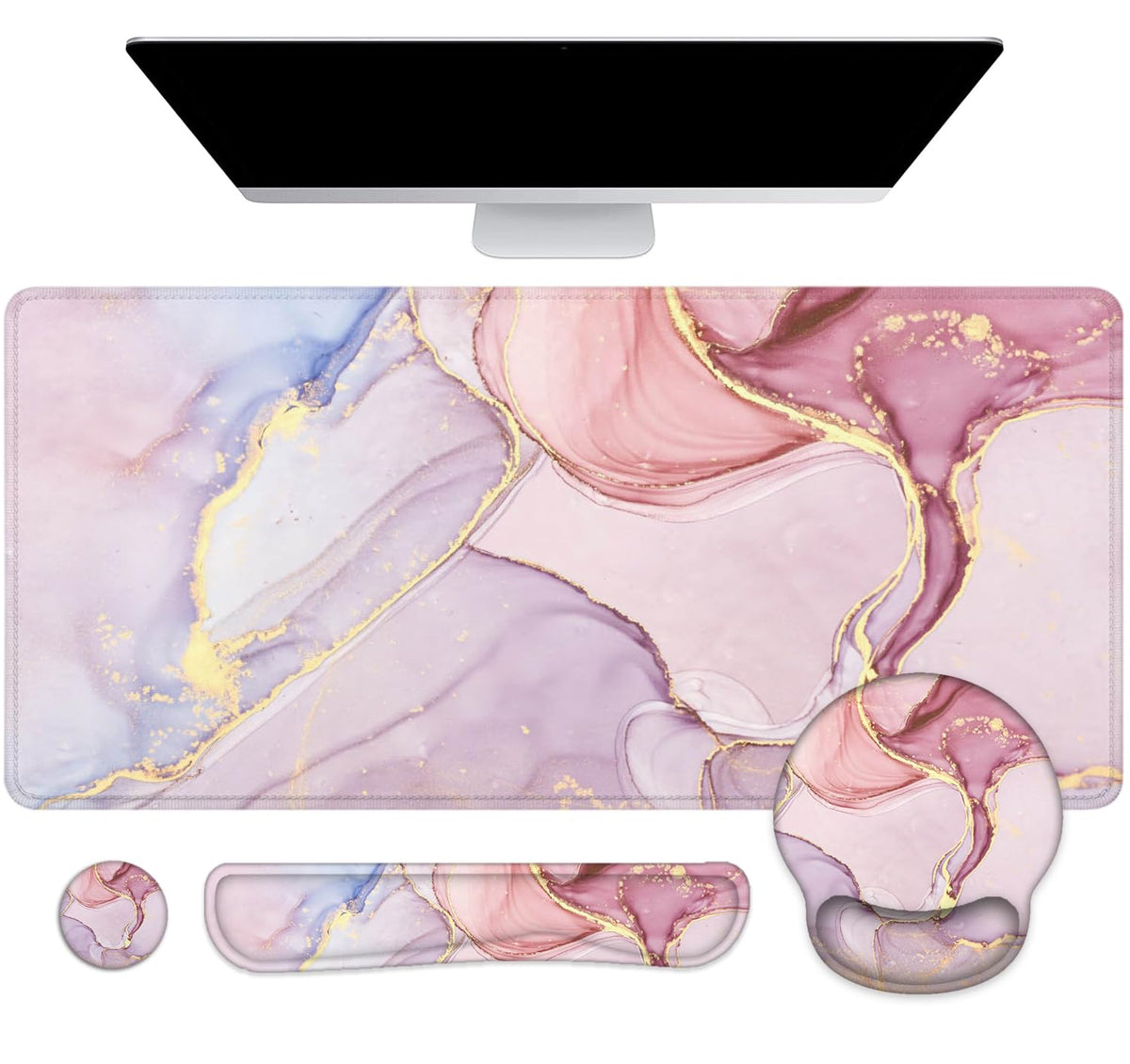 Large Desk Mat, Mouse Pad with Wrist Support, Keyboard Wrist Rest Set