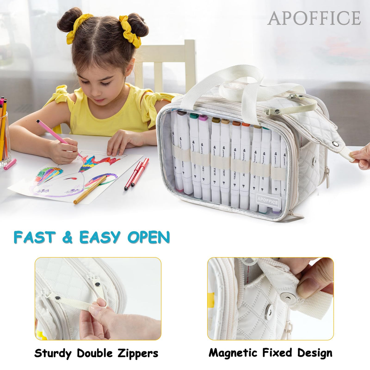 APOFFICE Marker Organizer Case – Holds 72-96Markers | Portable Art Marker Storage Bag with Clear