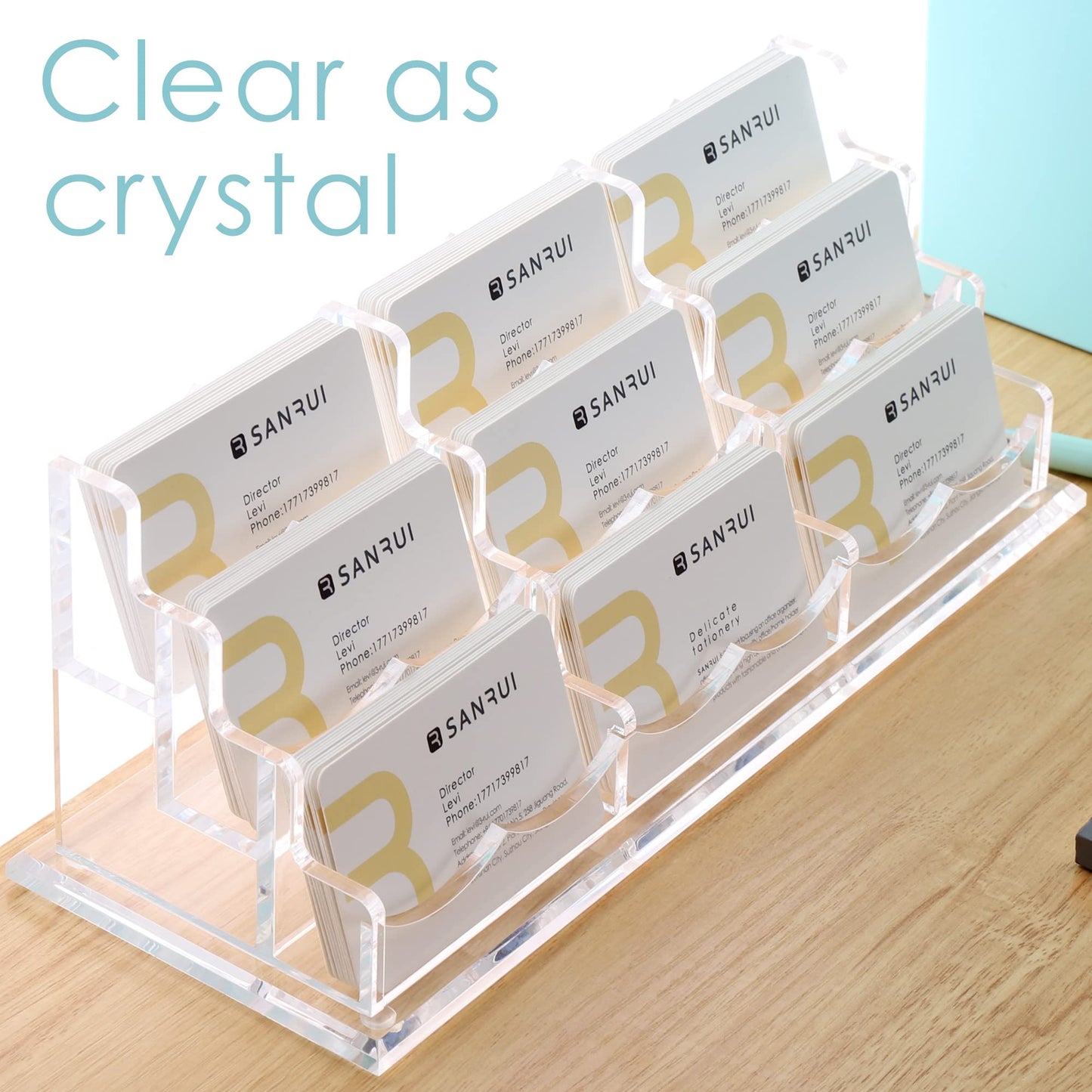 SANRUI Acrylic Business Card Holder, Clear Desk Card Organizer Stand 9 Slot