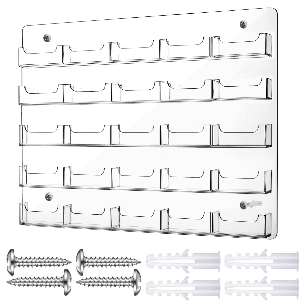 Acrylic Business Card Holder Wall Mount Clear, 25 Pocket, 19.49 x 14.76 In