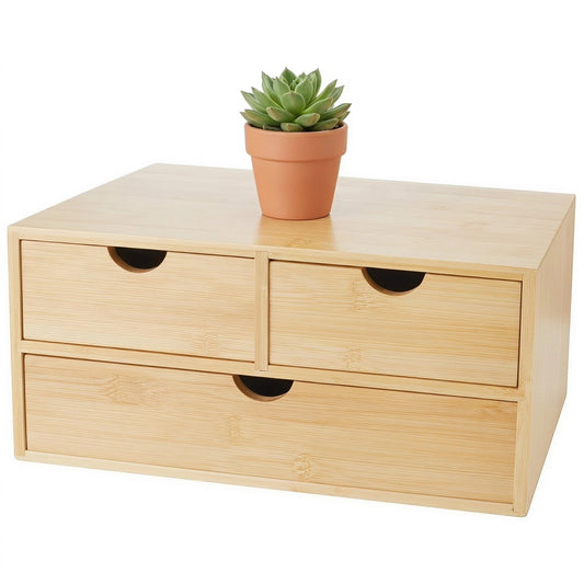 Charmewooden Bamboo Desk Organizer with 3 Drawers, Countertop Organizer with Drawers Makeup Storage