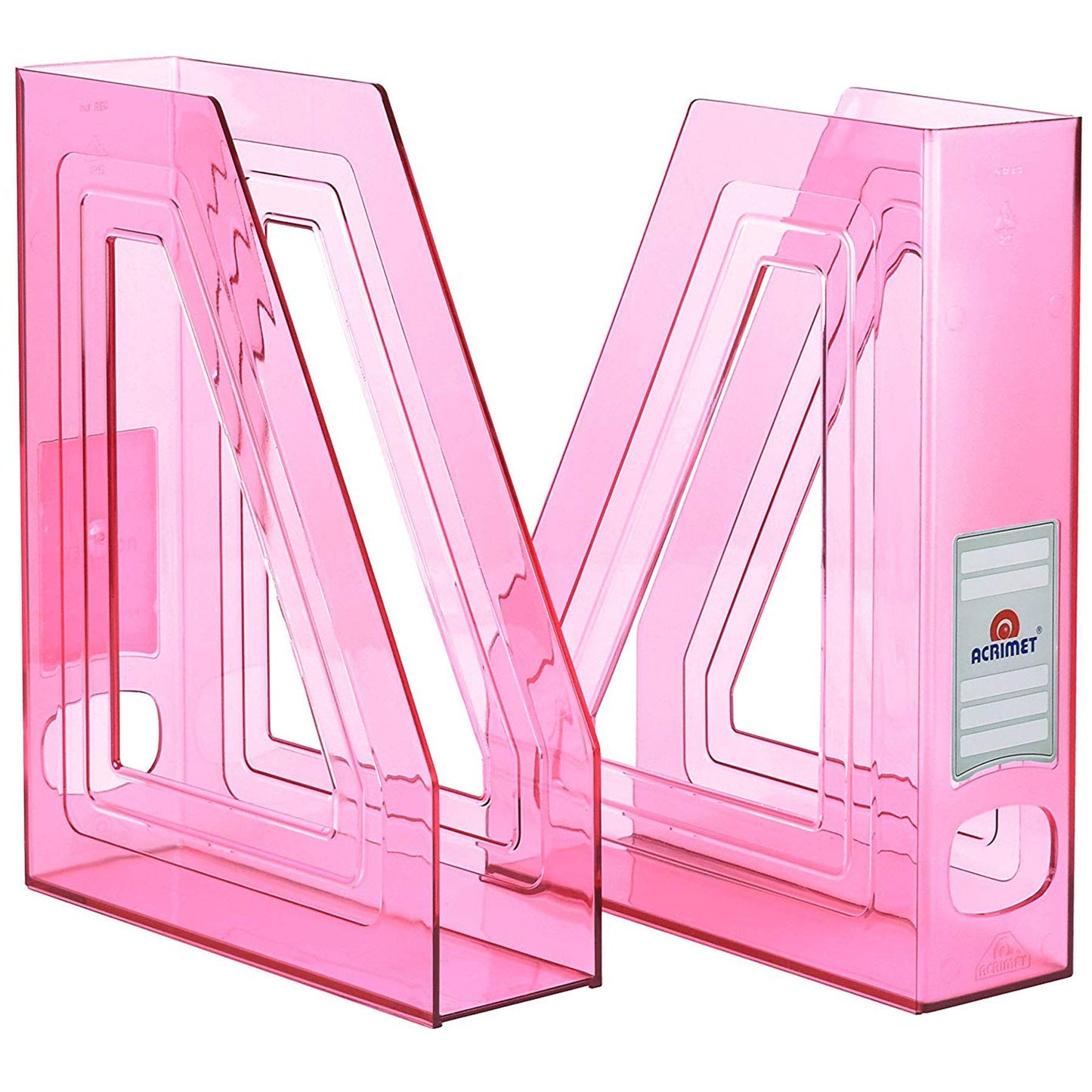 Acrimet Magazine File Holder, Vertical Desk Organizer, Clear Pink, 2 Pack