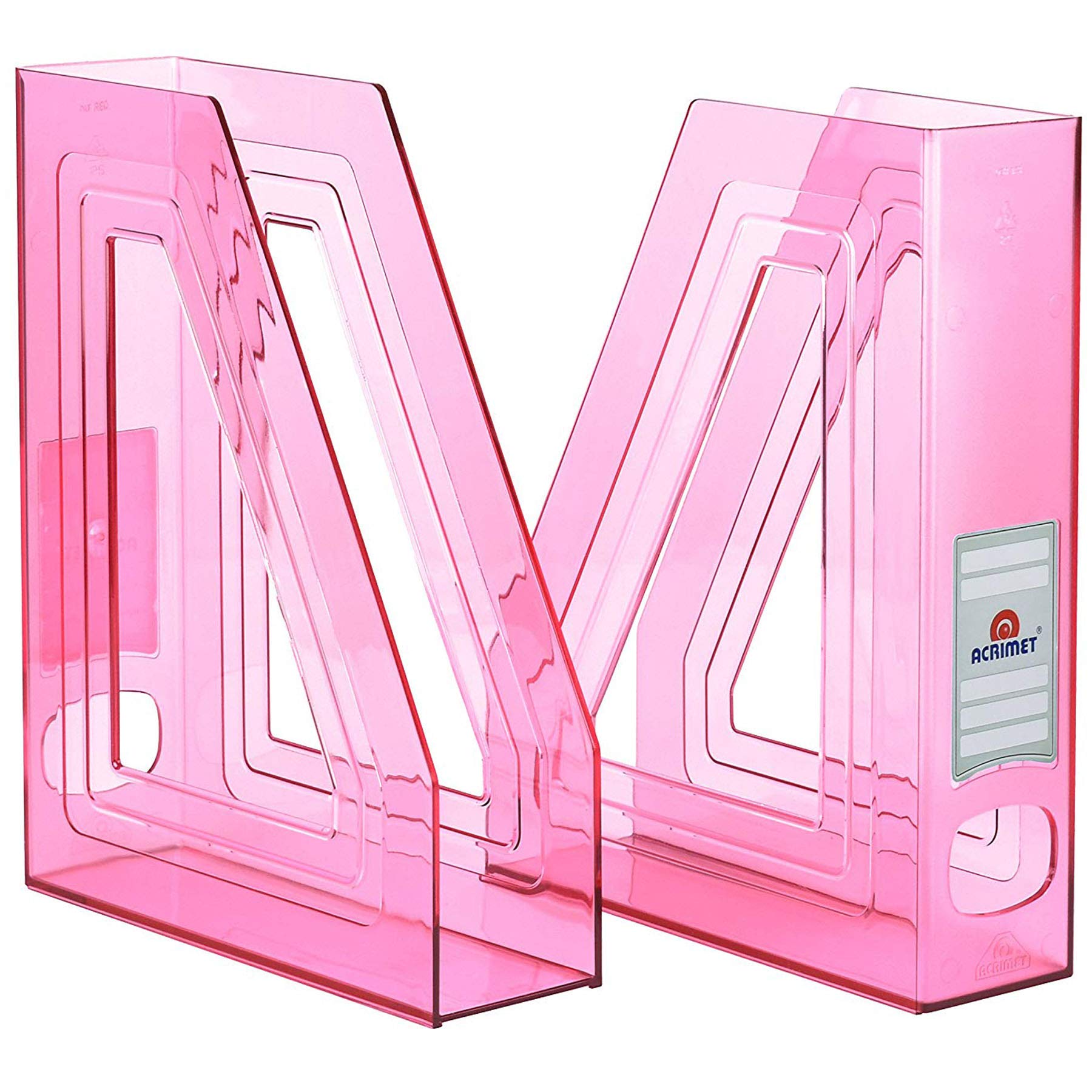 Acrimet Magazine File Holder, Vertical Desk Organizer, Clear Pink, 2 Pack