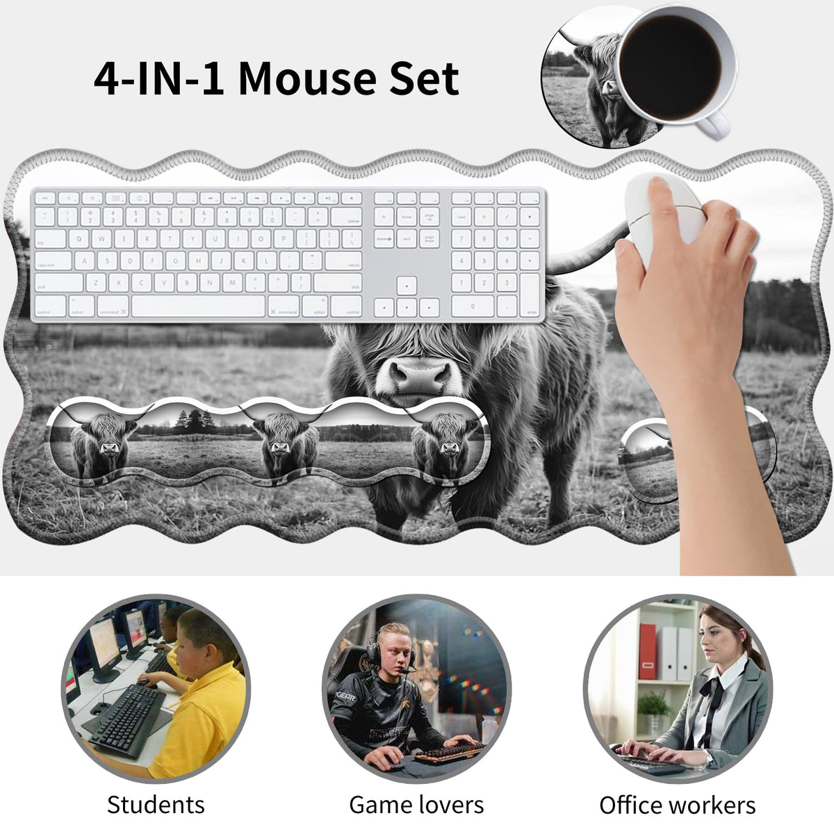 Office Mouse Pad Set with Wrist Support, Large 31.5"x11.8" Desk Mat, Ergonomic Memory Foam Keyboard
