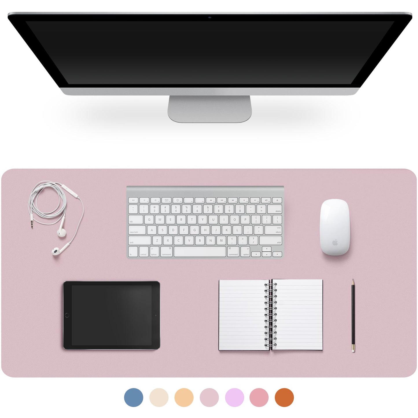 Leather Desk Pad Protector,Non-Slip Desk PadGrayish Lavender, 47.2" x 17"
