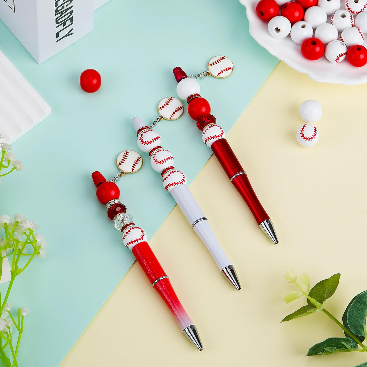 WEWAYSMILE 12 Pcs Beadable Pens Diy Assorted Bead Pens Wood Bead Crystal Spacer Beads Black Ink Diy