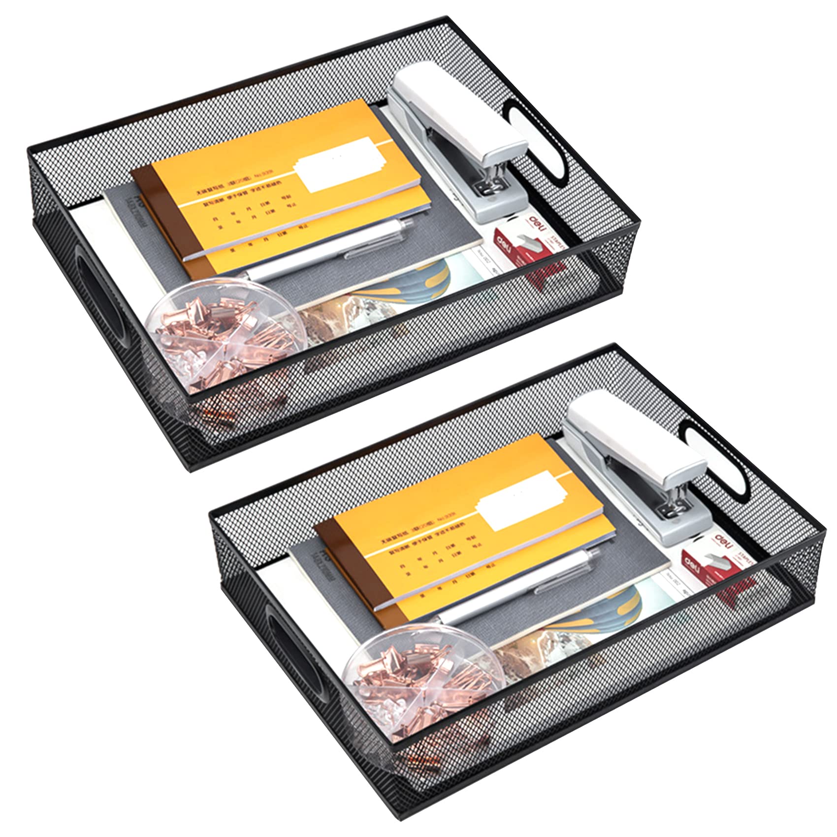EsOfficce 2 Pcs Desk Drawer Organizer, A4 Large Metal Mesh Desk Organizer Tray, Versatile Storage