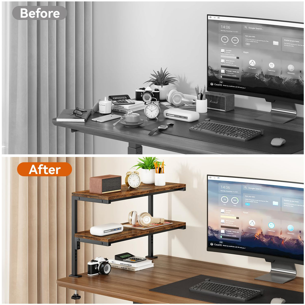 IBUYKE Clamp on Desk Shelf, 22.8” Large Desk Extender Shelves UTMZ010H