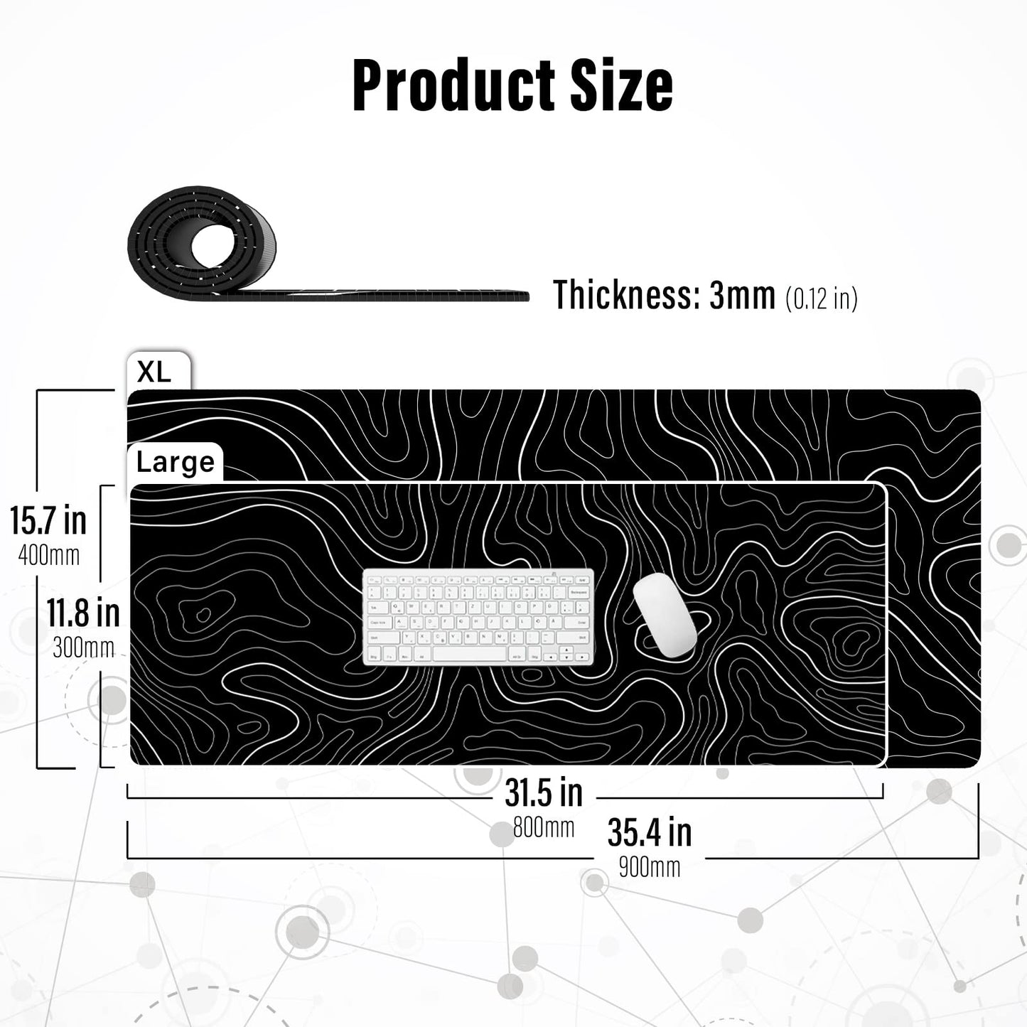 Ovenbird Extra Large Mouse Pad, Extended Topographic Map Gaming Mousepad with Non-Slip Base &
