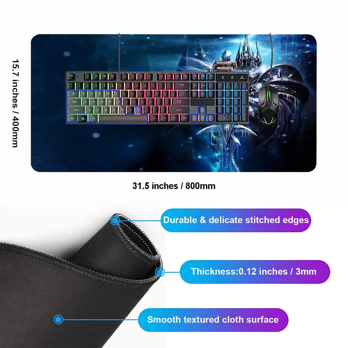Mouse Pad XXL Lich King,Extra Large Gaming Mousepad Laptop Desk Pad Mat,Non-Slip Rubber