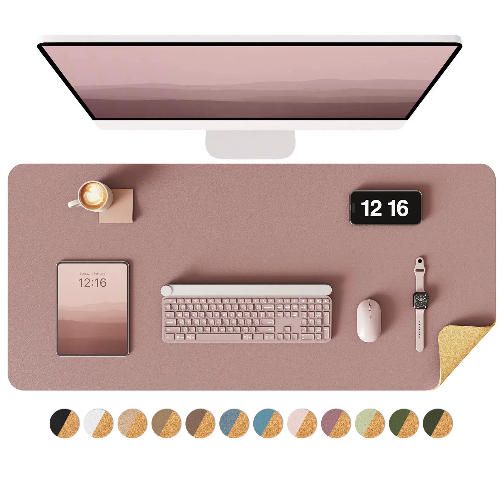 YSAGi Double-Sided Desk Pad, 35.4"x17" Leather Desk Mat, Eco Cork Desk Pad Protector,Large Mouse