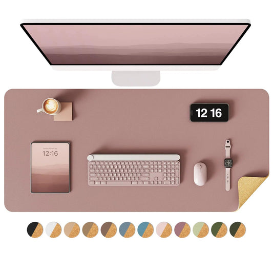 YSAGi Double-Sided Desk Pad, 35.4"x17" Leather Desk Mat, Eco Cork Desk Pad Protector,Large Mouse
