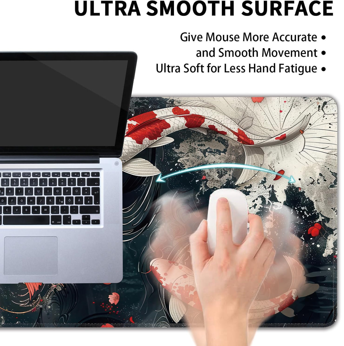 Koi Fish Large Mouse Pad,Gaming Keyboard Desk Pad,Extended Mouse Mat Non-Slip Rubber Base with