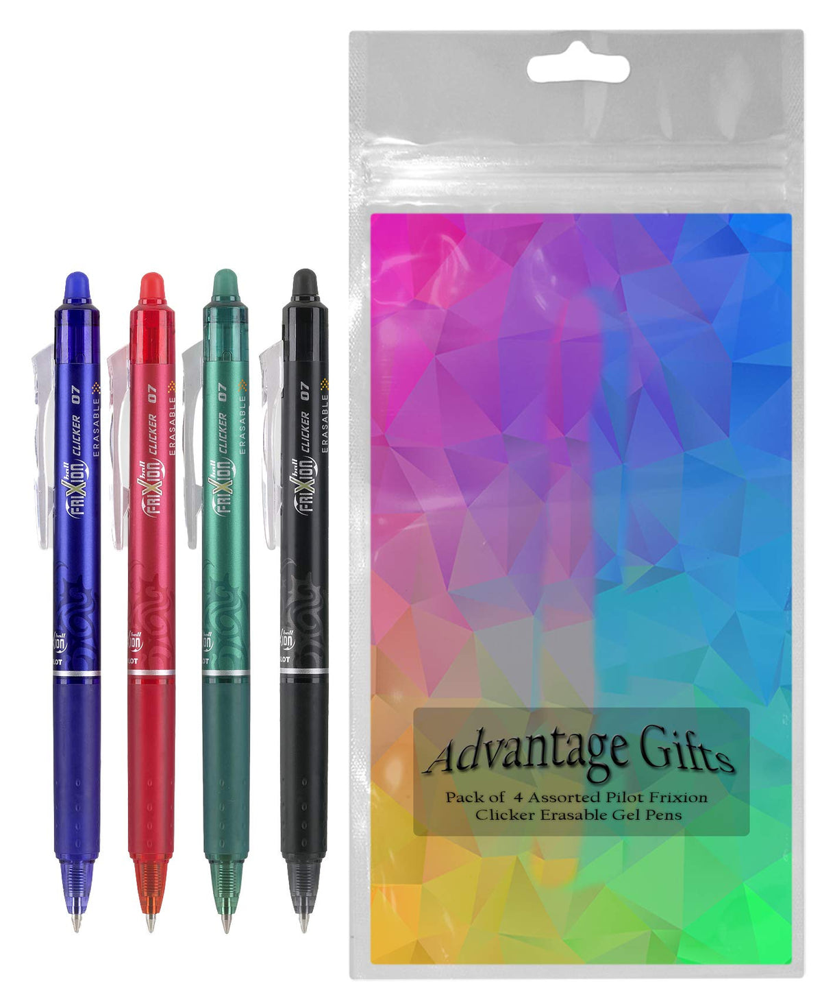 Advantage Gifts Clicker Retractable Erasable Gel Pens Fine Point (.7mm) Assorted Colors
