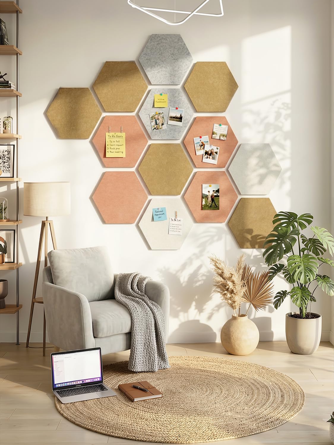 Uoisaiko 8-Pack Hexagon Felt Bulletin Board Tiles, Cork Board Alternative