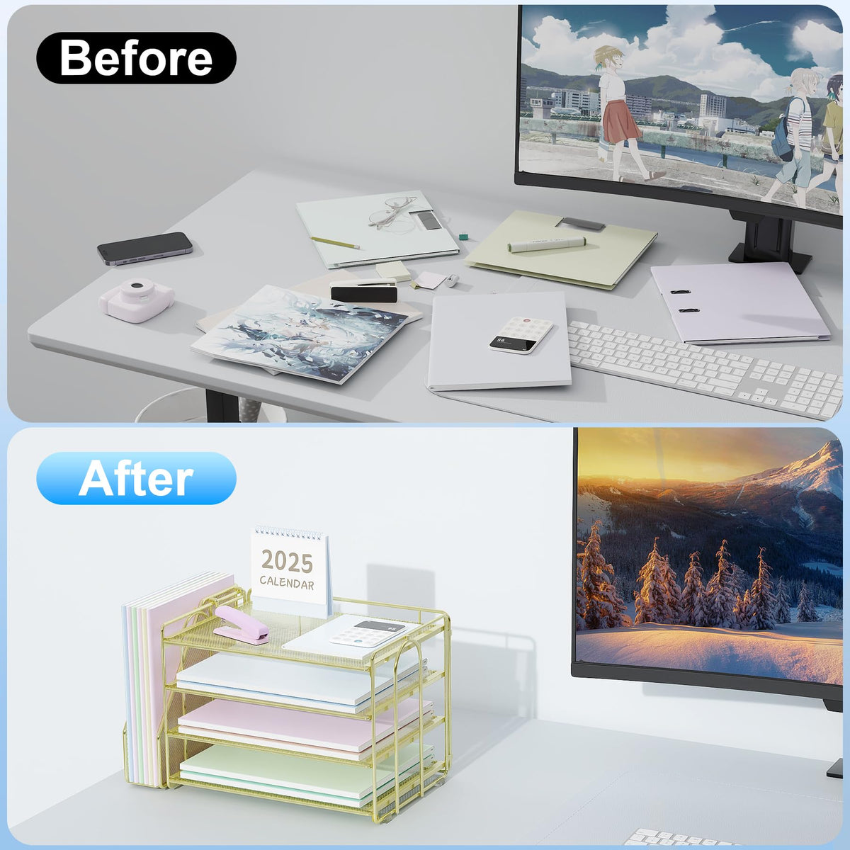Spacrea Desk Organizers and Accessories, Paper Organizer for Desk with File organizer, Desk