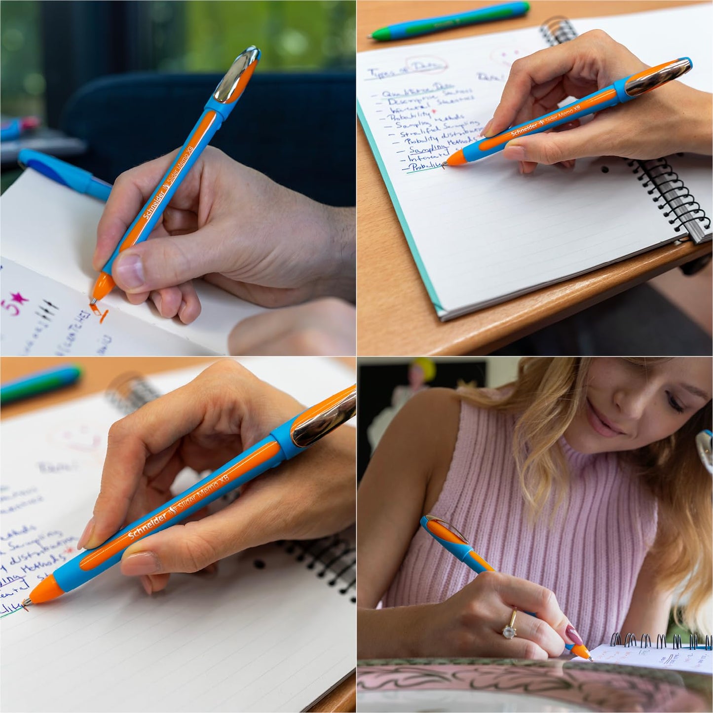 Schneider Slider Memo XB (Extra Broad) Ballpoint Pen, 1.4 mm, Light Blue Barrel, Orange Ink, Box of